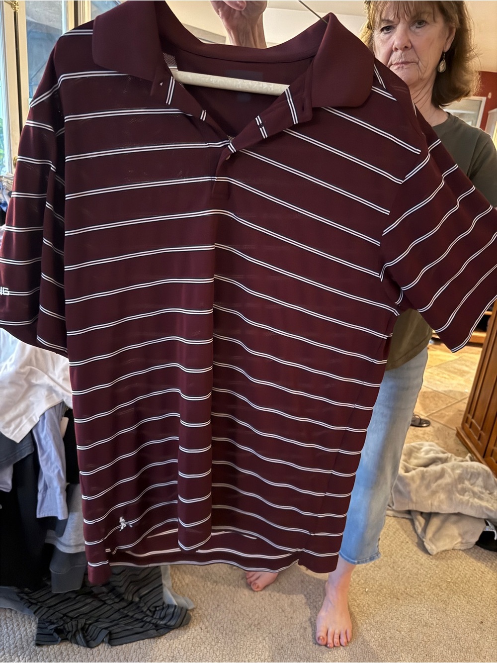 Men's Striped Polo Shirt - Maroon